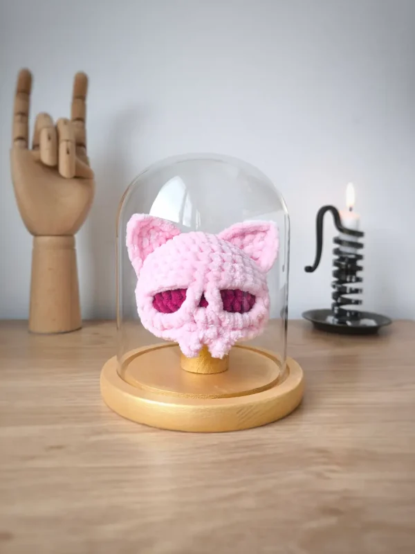 Crâne Chat au Crochet sous cloche | Couleurs personnalisables