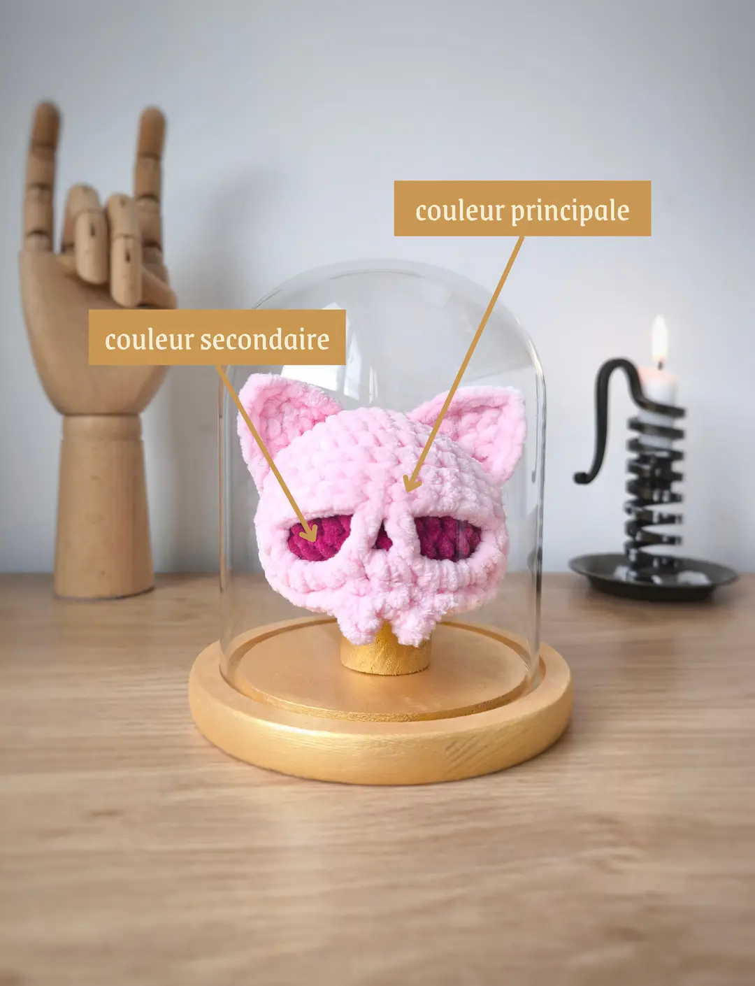 Crâne Chat au Crochet sous cloche | Couleurs personnalisables – Image 7
