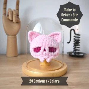 Crâne Chat au Crochet sous cloche | Couleurs personnalisables