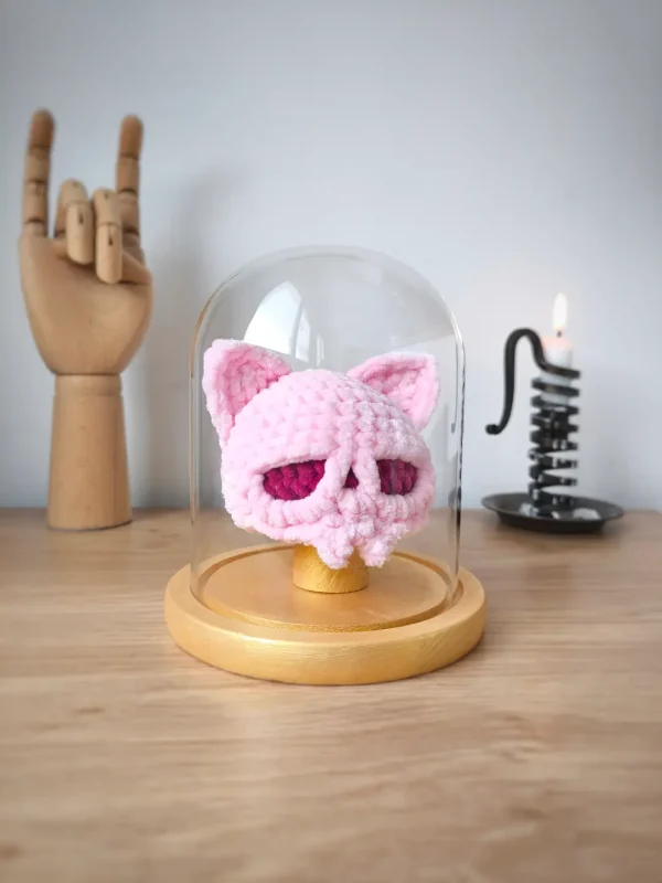 Crâne Chat au Crochet sous cloche | Couleurs personnalisables