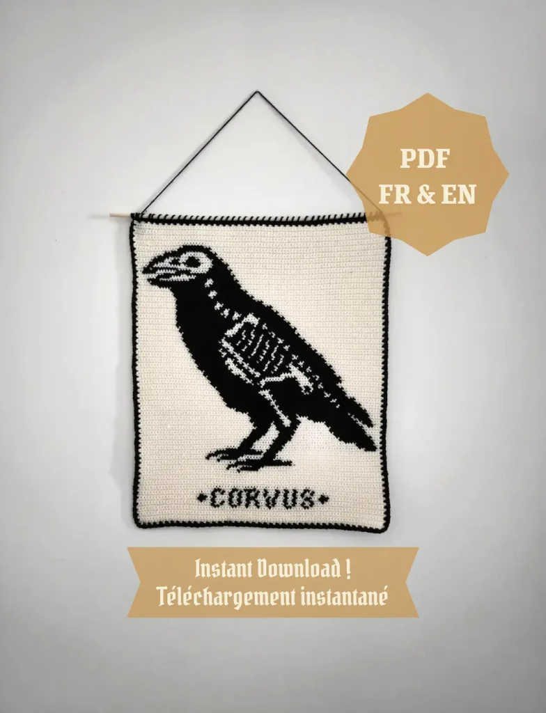 Patron Tapisserie au Crochet "Corbeau" - PDF FR ou EN